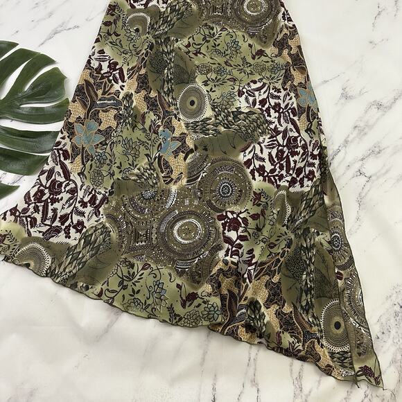 Tribal Womens Vintage Y2k Slip Maxi Dress Size 8 Green Tan Paisley Floral - Picture 4 of 11